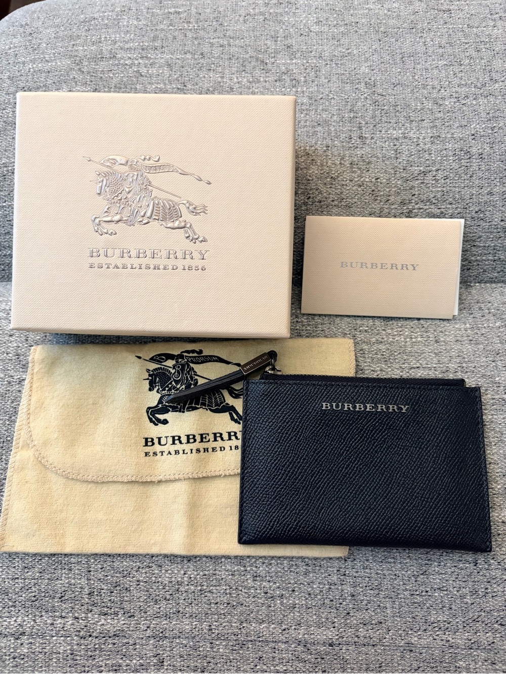 Burberry Black Textured Leather Card Holder with Silver Logo